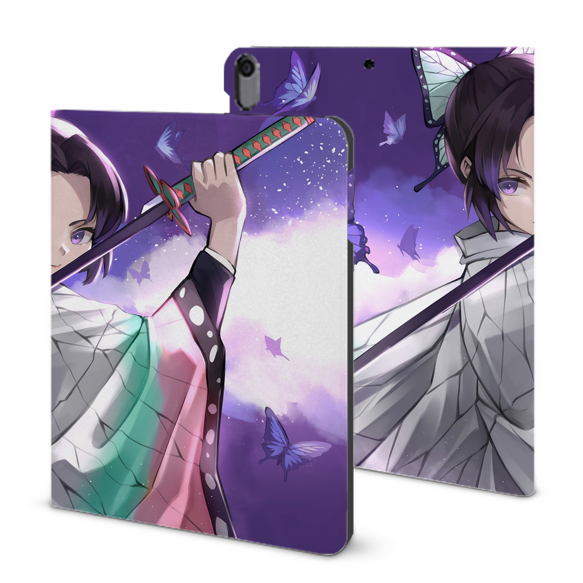 （画像用） 鬼滅の刃（きめつのやいば）蟲柱-胡蝶 しのぶ／こちょう しのぶ Kochou Shinobu IPad ケース ブック型 PUレザー TPU 耐衝撃 軽量 薄型 ペン収納なし 全面保護 IPad 各モデル対応